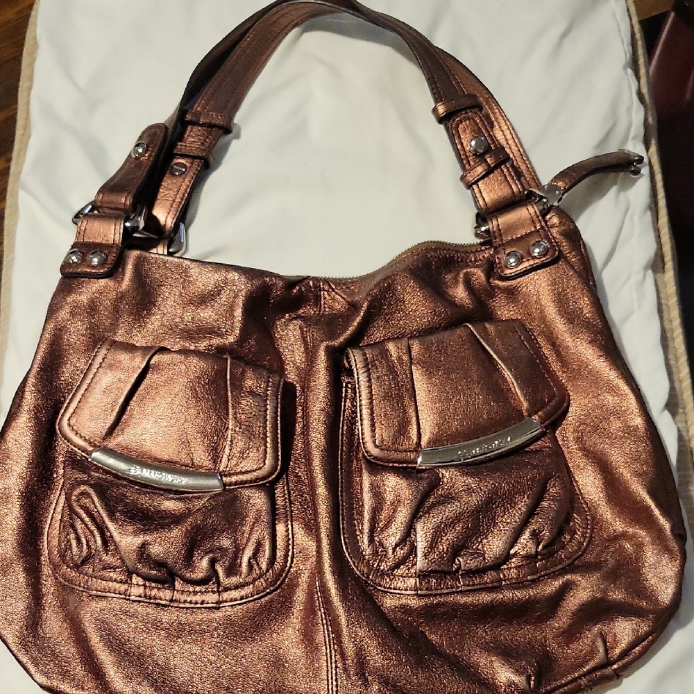 B. Makowsky's Metallic Bronze Leather Women's Shoulder Bag